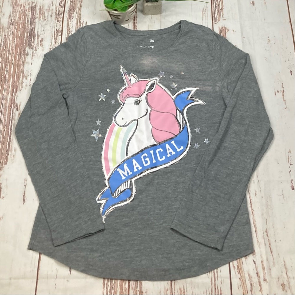 SO Favorite Long Sleeve Tee Shirt Graphic Gray Sz Large(10-12)
